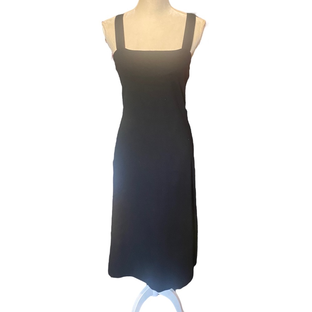 Anthropologie Black Midi Dress back corset style lace up. Classic dress - Picture 4 of 9